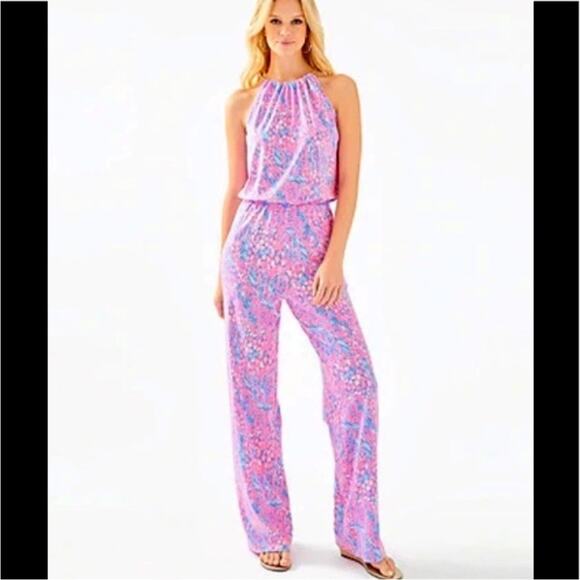 Lilly Pulitzer Bowen Jumpsuit #003876 Pink Sorbet High Altitude Sz XS - Picture 1 of 11